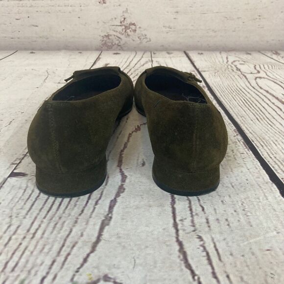 Stuart Weitzman Slip‎ On Kitten Heel Pointed Toe Womens 7.5 Dark Green Suede - Picture 5 of 10